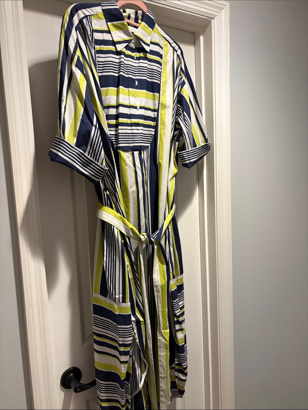 Carla Rockmore Striped Shirt Dress in Navy, White & Lime